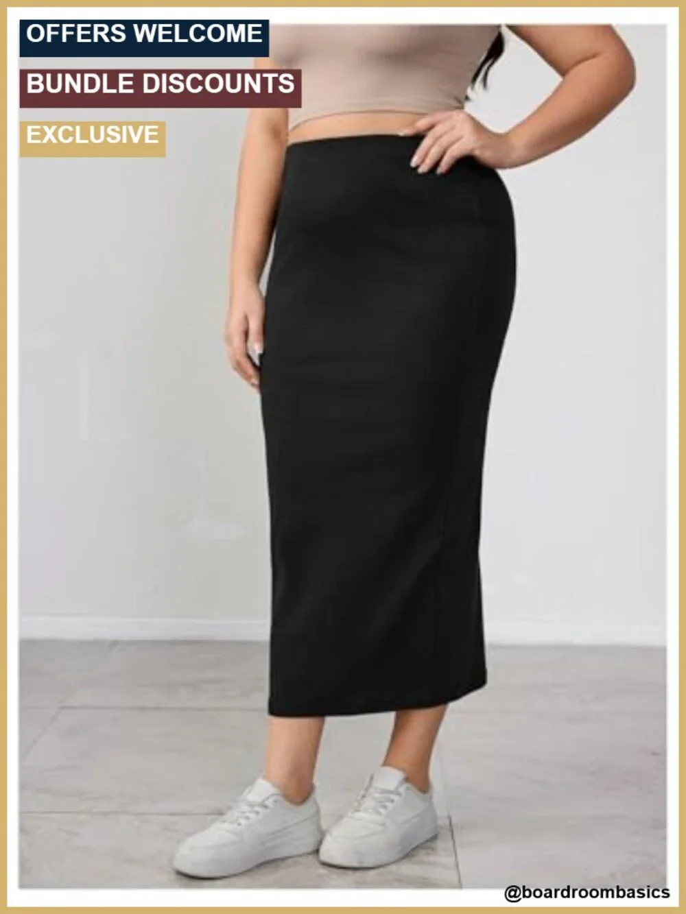 Plus Size High Waisted Elastic Waist Pencil Skirt Maxi Length